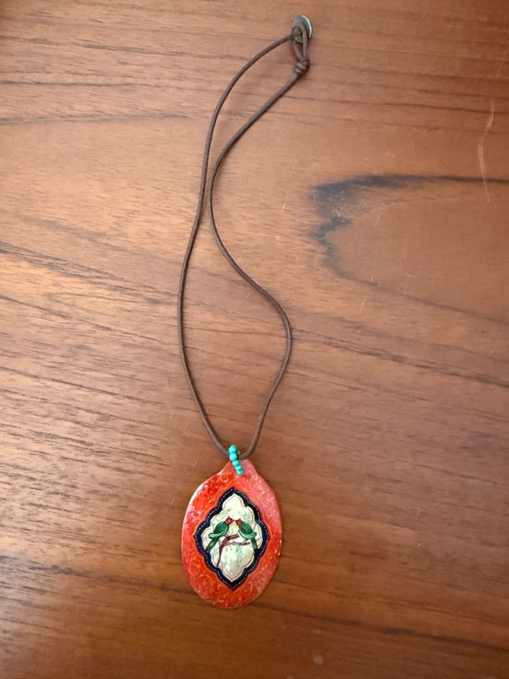 Chan Luu hand painted Abalone Pendant Necklace with Turquoise Accents
